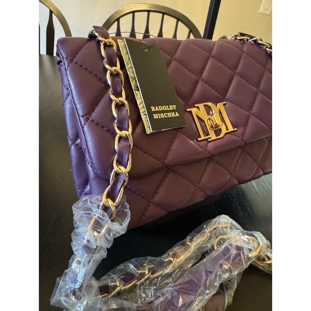 NWT Badgley Mischka Purple Diamond Quilted Crossbody Bag - Picture 4 of 8